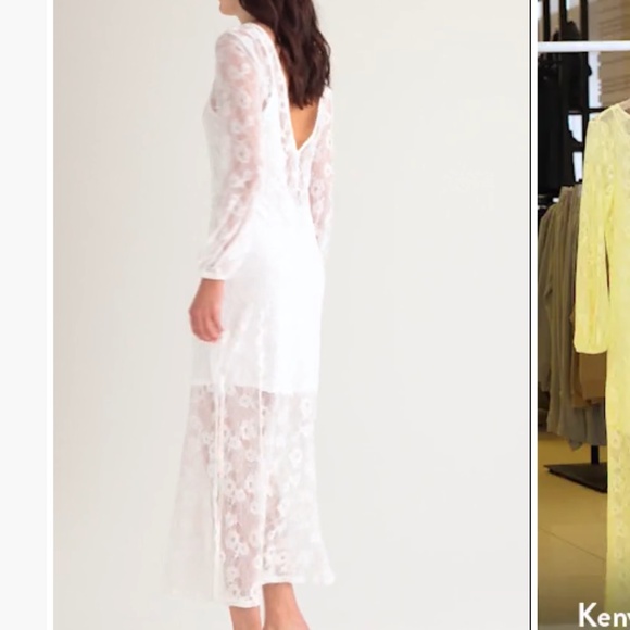 Open Edit Sheer Lace Long Sleeve Maxi Ivory Dress - Picture 5 of 16